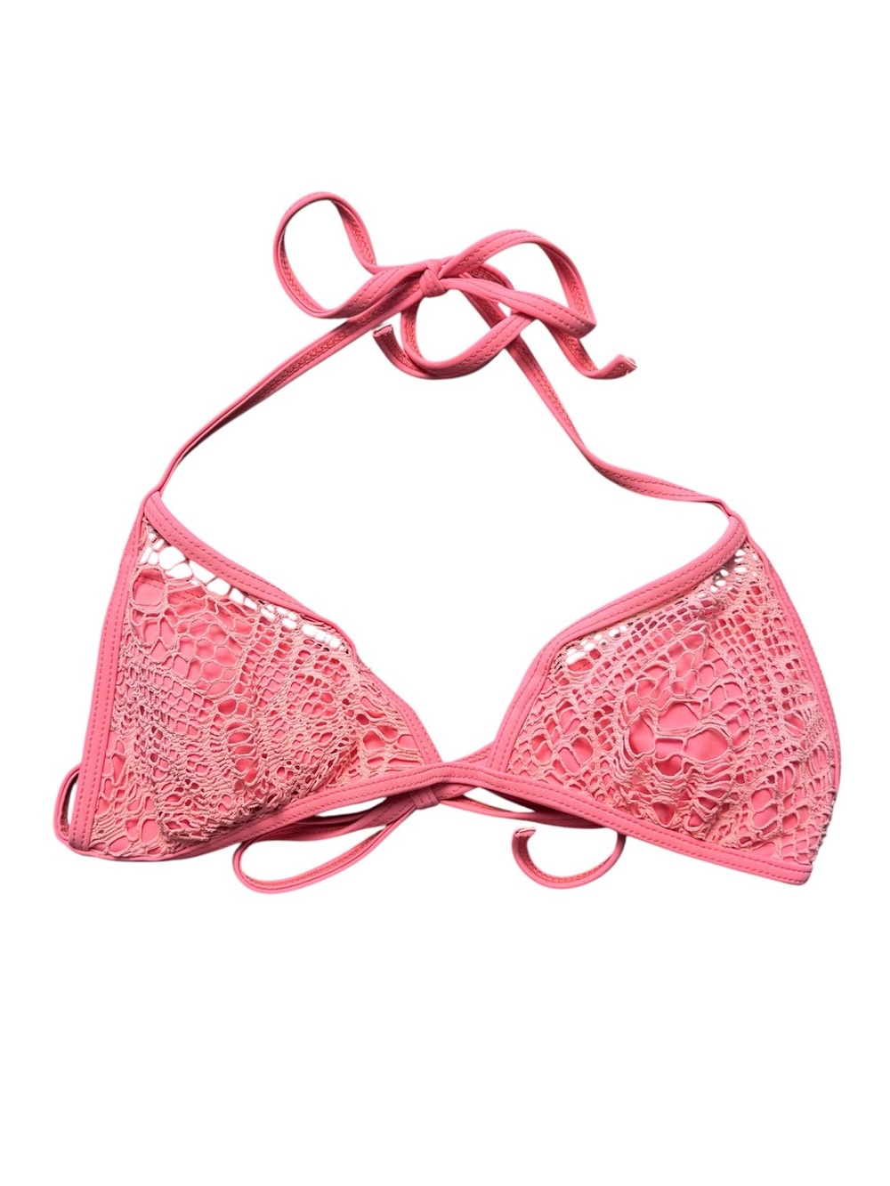 Hurley Pink Crochet Triangle Bikini Top Size S - Summer Vibes Bright Tan